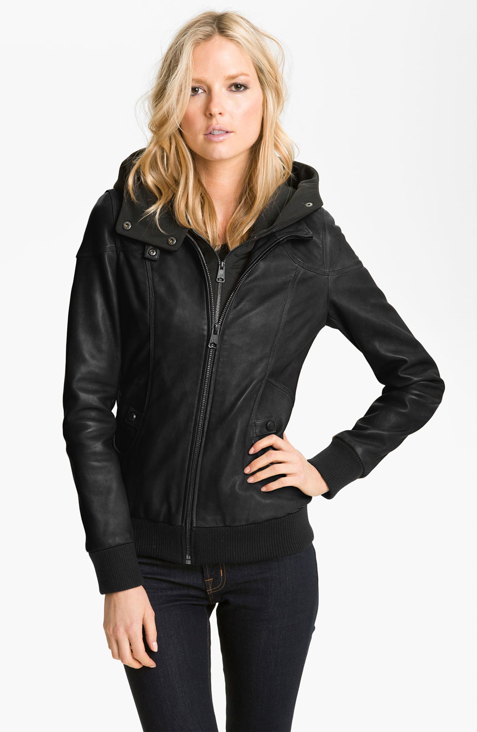 Soia & Kyo Leather Jacket with Removable Hoodie Liner | Nordstrom