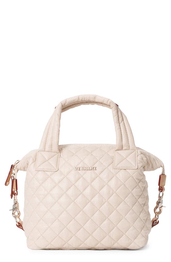 Mz Wallace Small Sutton Deluxe Quilted Nylon Crossbody Bag In Mushroom/silver