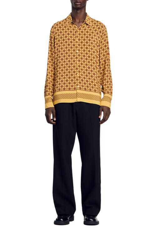 Shop Sandro Square Cross Motif Flowing Shirt In Camel