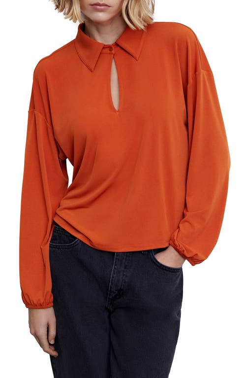 MANGO Cutout Popover Blouse in Russet