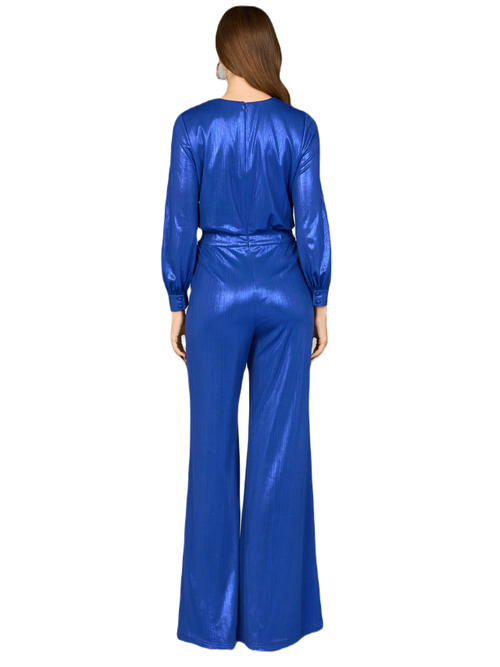 Shop Lara New York Metallic Shimmer Jumpsuit With Pockets In Blue