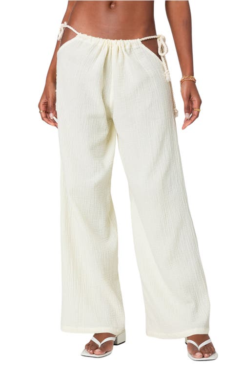 EDIKTED Leoni Cutout Cotton Gauze Pants Cream at Nordstrom,