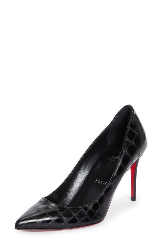 Shop Christian Louboutin Kate Pointed Toe Croc Embossed Pump In Black