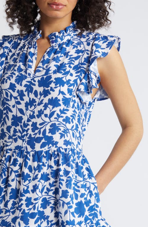 Shop Caslonr Caslon(r) Ruffle Duo Cotton Gauze Dress In White- Blue Kindred Flower