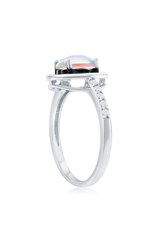 Shop Simona Sterling Silver Oval Cut Opal & Pavé Cz Ring In White Opal/ Black/ Silver