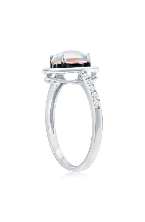Shop Simona Sterling Silver Oval Cut Opal & Pavé Cz Ring In White Opal/black/silver