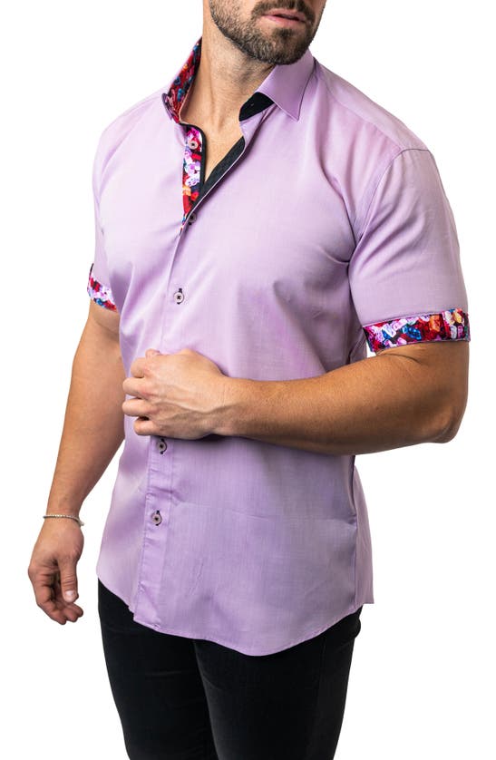 Shop Maceoo Galileo Lavender 37 Purple Contemporary Fit Short Sleeve Button-up Shirt