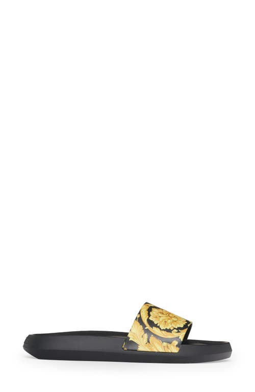 Shop Versace Baroque Pool Slide Sandal In Black/gold