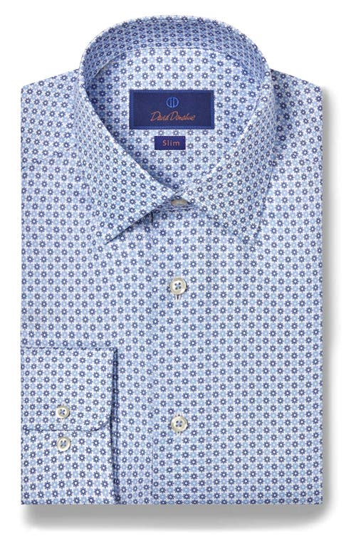 David Donahue Slim Fit Floral Medallion Twill Dress Shirt Blue at Nordstrom,