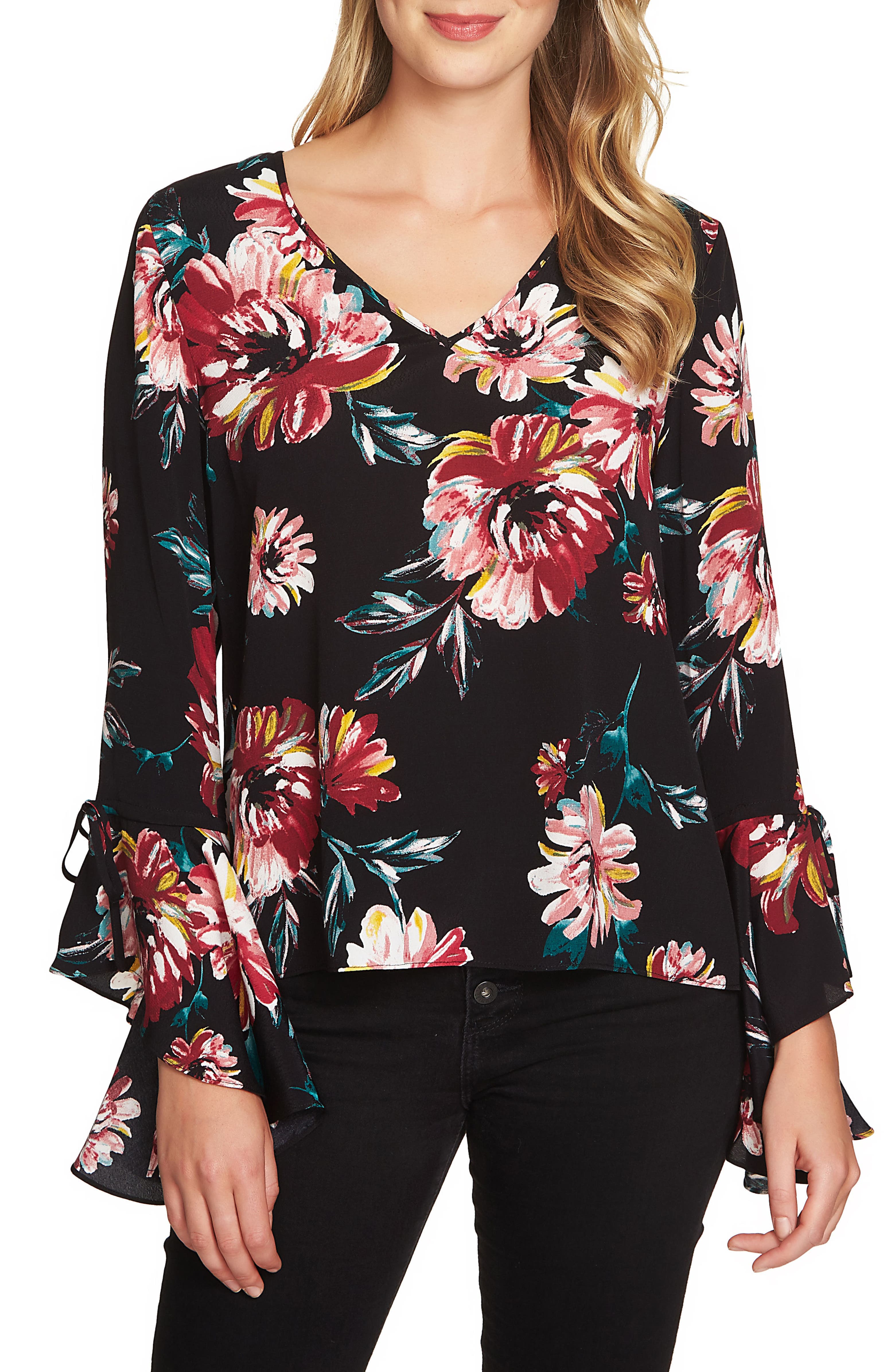 1.STATE Print Cascade Sleeve Blouse | Nordstrom