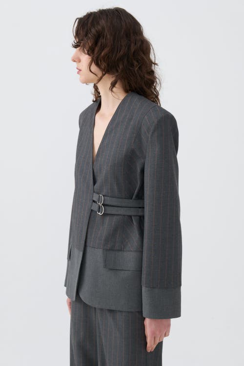 Shop Nocturne Striped Jacket In Grey