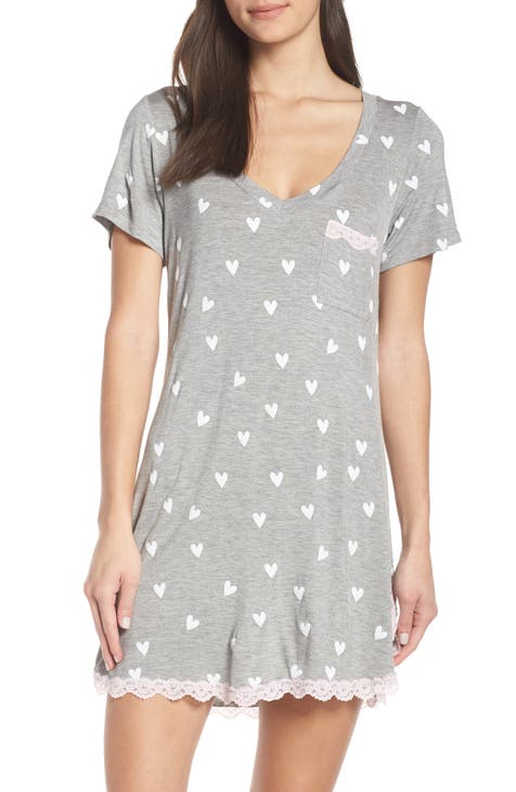 Womens Sleepwear Cotton Short Sleeve Sleep Shirt Crew Neck Night Gown  Sleepshirt