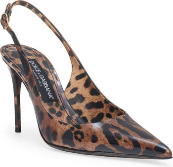 Dolce&Gabbana Leopard Print Pointed Toe Slingback Pump (Women