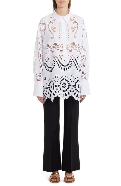 Valentino Garavani Broderie Anglaise Cotton Poplin Tunic in 0Bo-Bianco at Nordstrom, Size 8 Us