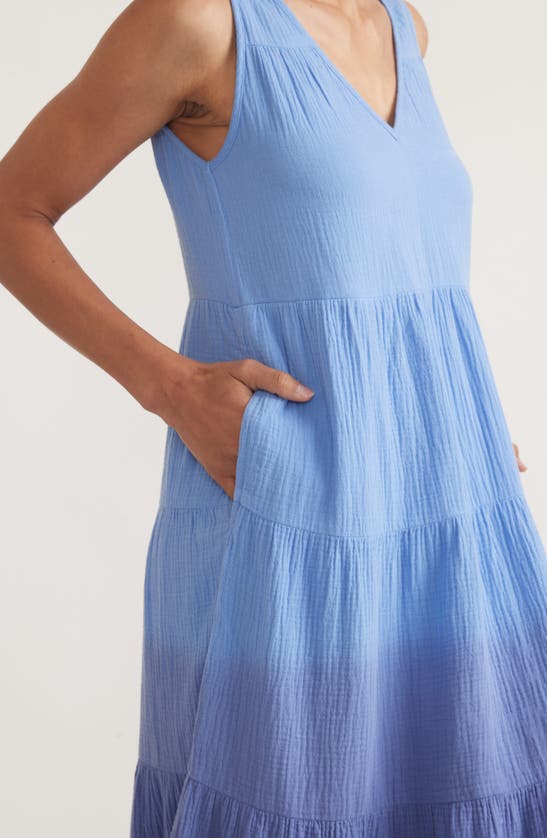 Shop Marine Layer Corinne Ombré Cotton Gauze Midi Dress In Blue Dip Dye