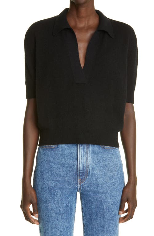 Khaite Jo Shrunken Stretch Cashmere Polo Sweater Black at Nordstrom,