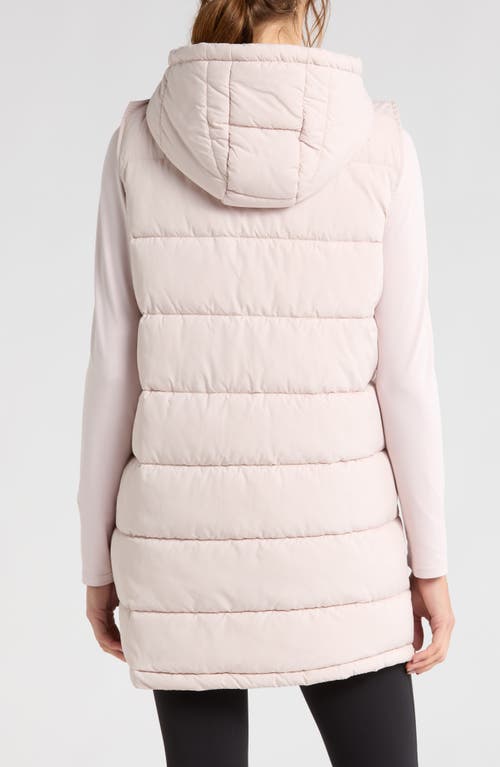 Shop Zella Long Hooded Puffer Vest In Pink Hush