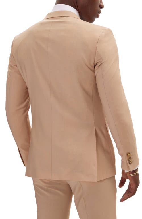 Ron Tomson Super 120s Wool Double Breasted Tuxedo Jacket In Tan