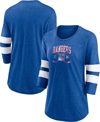 New York Rangers Fanatics Branded Women's Line Shift Tri-Blend  Three-Quarter Sleeve T-Shirt - Heather Blue