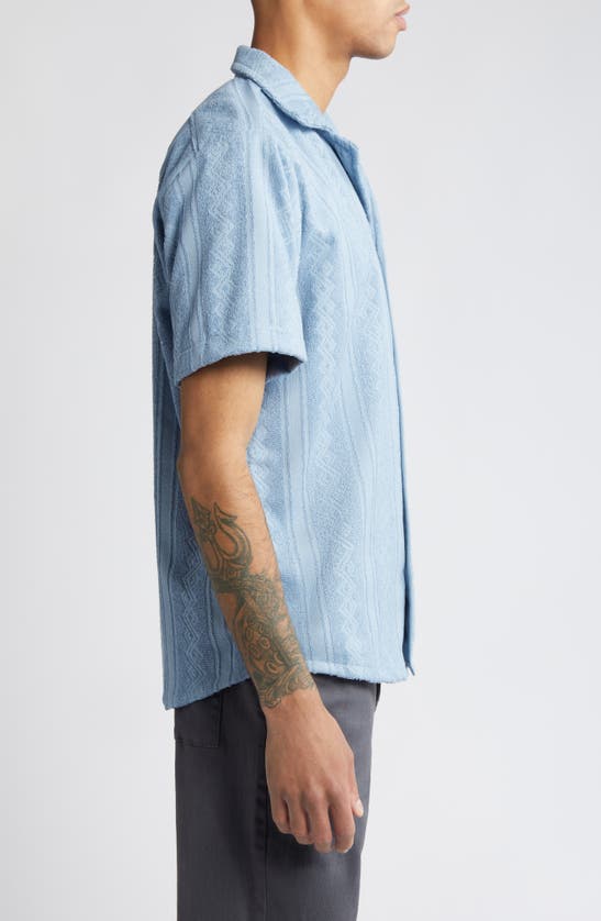 Shop Oas Ancora Terry Cloth Camp Shirt In Blue