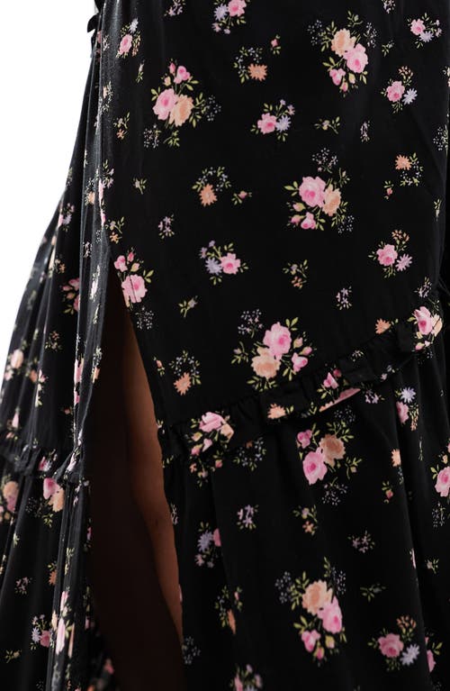 Miss Selfridge Floral Tiered Maxi Skirt In Black Multi