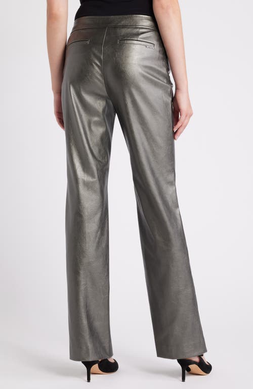 Shop Anne Klein Metallic Faux Leather Bootcut Pants In Gunmetal