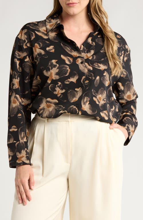 Shop Nordstrom Print Twill Button-up Shirt In Black- Tan Carbon Floral