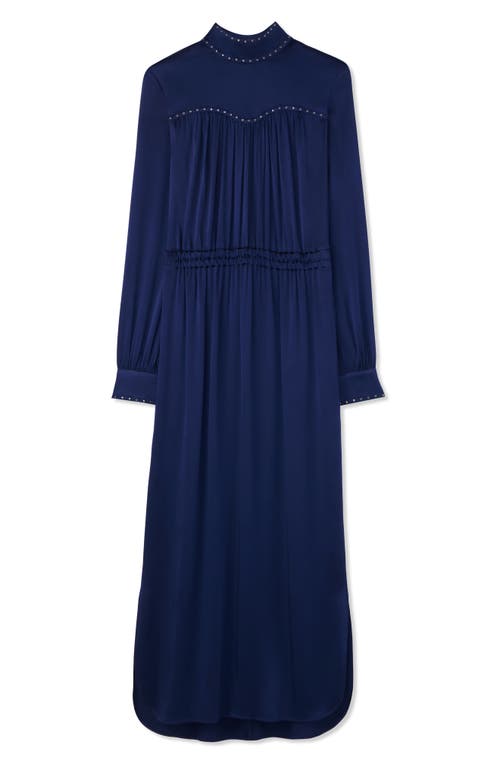 Shop St John St. John Collection Mock Neck Long Sleeve Satin Midi Dress In Royal Blue