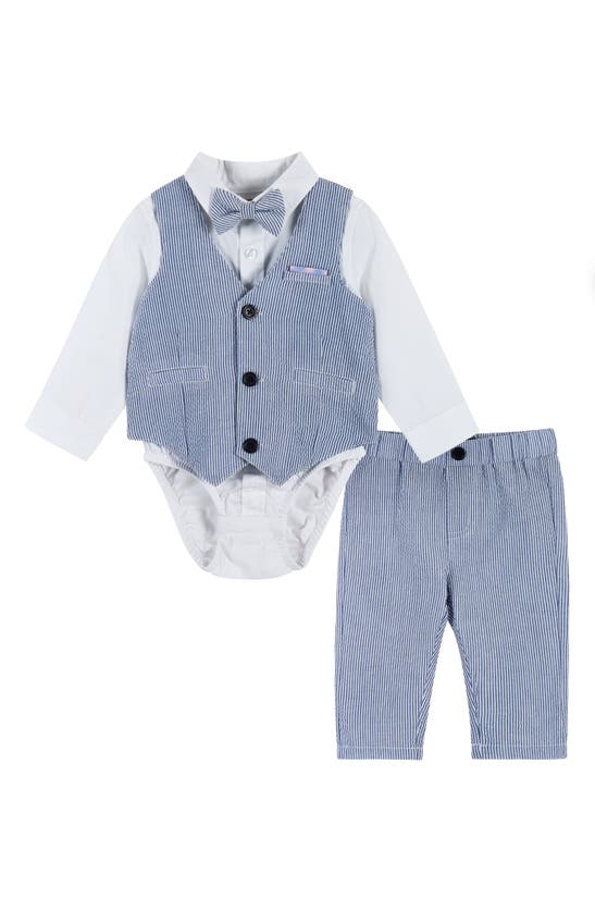 Andy & Evan Baby Boy's 3-piece Shirt Bodysuit, Seersucker Pinstriped Vest & Pants Set In Light Blue
