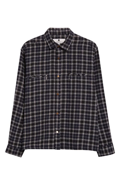 Shop Noon Goons Baja Plaid Snap-up Shirt In Black/navy/white