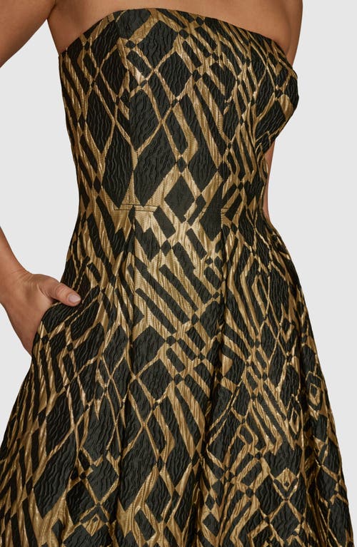 Shop Donna Karan New York Metallic Jacquard Strapless Flare Gown In Black/sand Multi