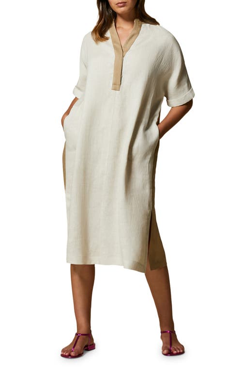 Marina Rinaldi Colorblock Linen Sheath Dress in Beige