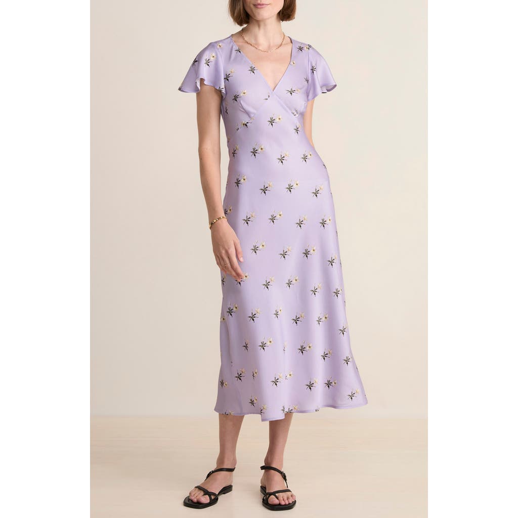Vineyard Vines Satin Flutter Sleeve Midi Dress In Audrey Floral - Iris