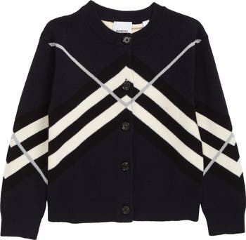 Burberry Kids Chevron Stripe Cotton Cashmere Blend Cardigan