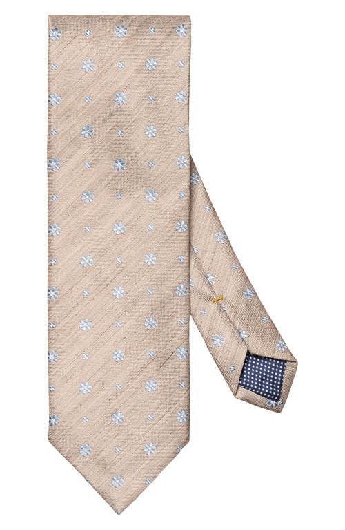 Floral Slub Silk & Linen Tie in Light Beige
