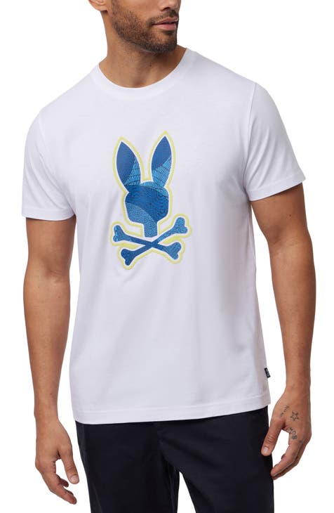 Men's Psycho Bunny Skull Short Sleeve Crew Neck Tee Logo Graphic Shirt  T-Shirt