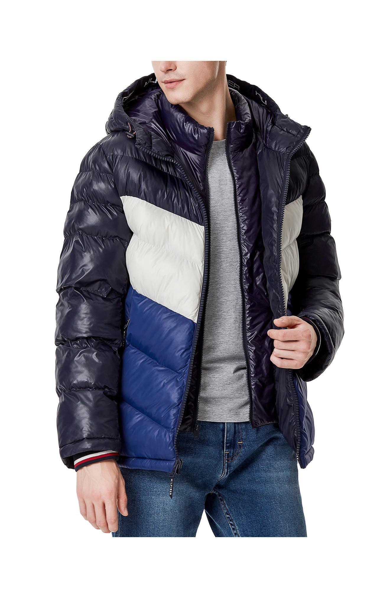 tommy hilfiger chevron puffer coat