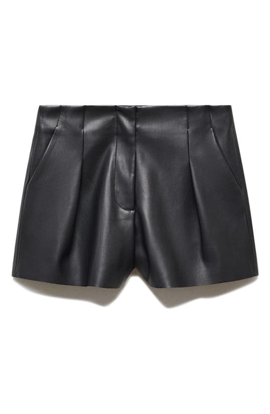 Mango Faux Leather Pleated Shorts In Black