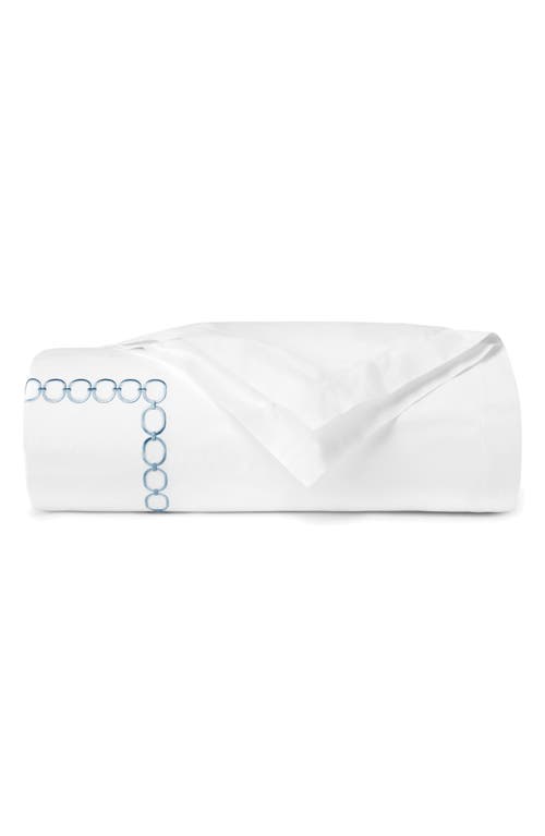 Shop Sferra Catena Border Print Cotton Duvet Cover In White/sea