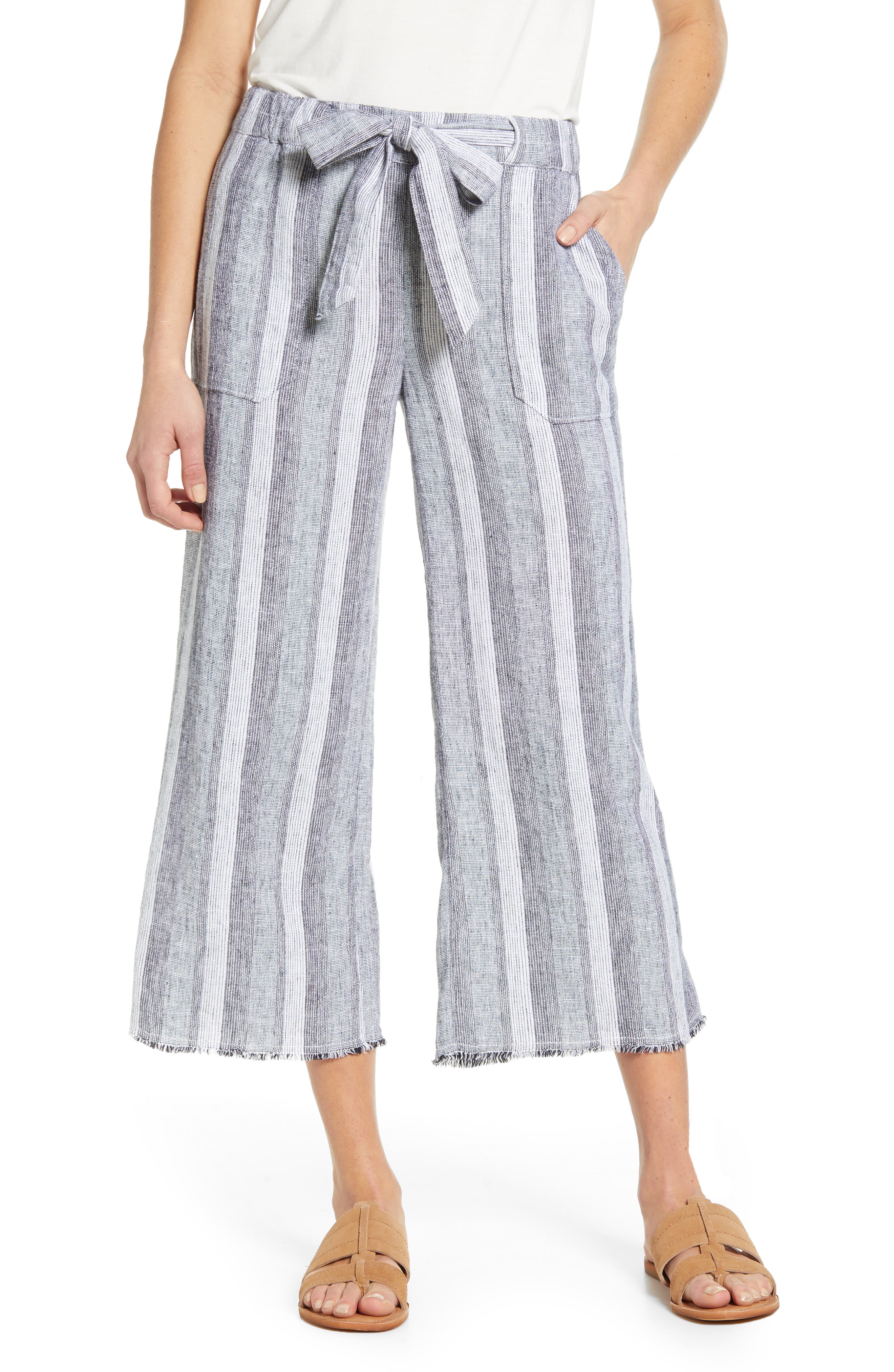 CaslonR Women's Caslon Yarn Dyed Linen Blend Crop Pants, Small - Black CaslonR Women's Caslon Yarn Dyed Linen Blend Crop Pants, Small - Black