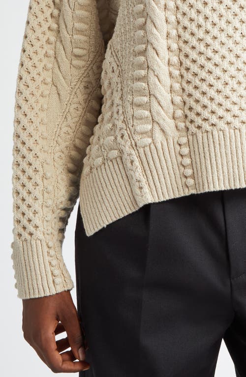 Lafayette 148 New York Mixed Stitch Wool & Cotton Crewneck Sweater In Soy