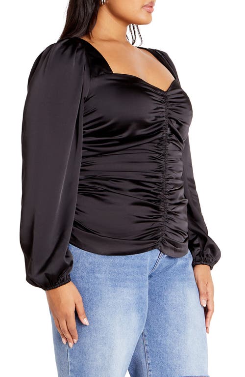 Shop City Chic Sienna Center Ruched Satin Top In Black