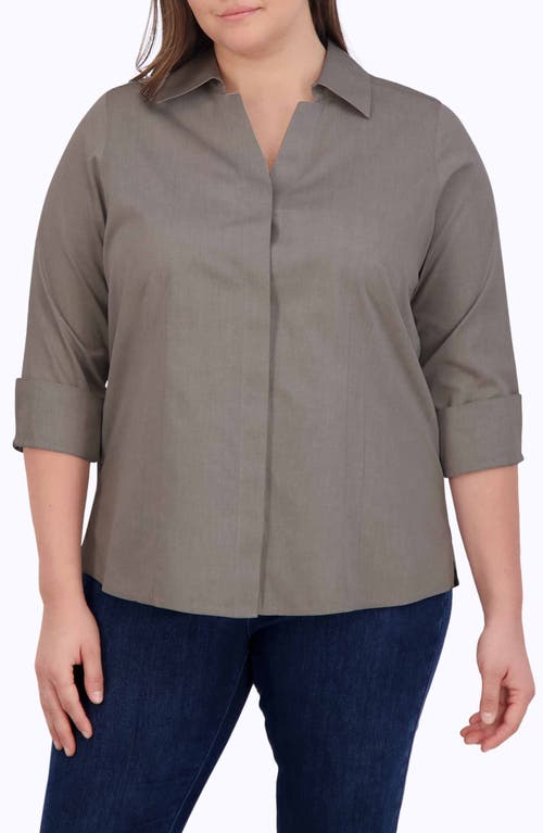 Foxcroft 'taylor' Three-quarter Sleeve Non-iron Cotton Shirt In Charcoal