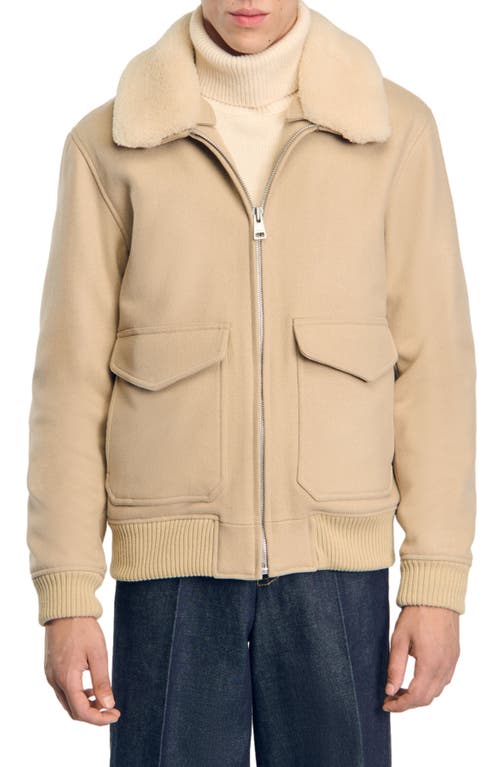 Shop Sandro Zip-up Jacket In Ficelle