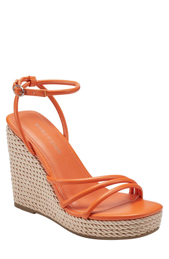 Marc Fisher Zeki Ankle Strap Braided Wedge Sandal In Orange
