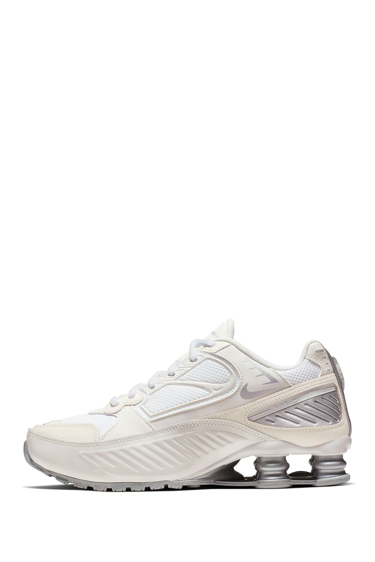 nike cream and silver shox enigma 9000 sneakers