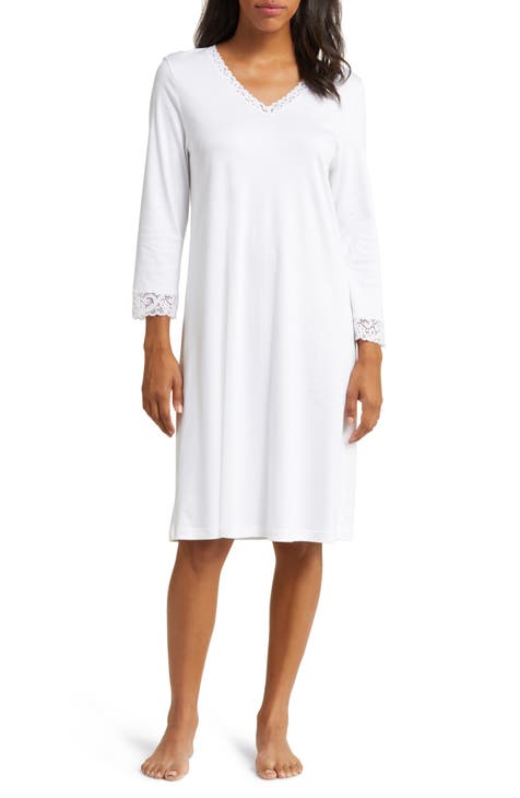 Women's Supima Cotton Nightgown, V-Neck Three-Quarter-Sleeve