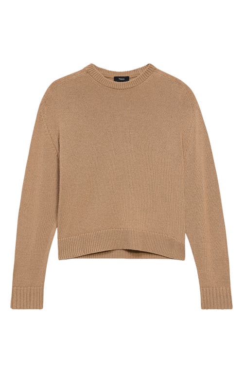 Shop Theory Cashmere Crewneck Crop Sweater In Royal Camel