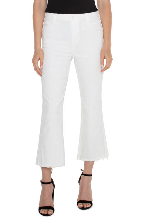 Liverpool Los Angeles Gia Glider Dot Frayed Pull-on Crop Flare Jeans In White Polka Dot