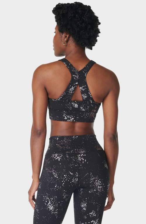 Shop Sweaty Betty Glow Metallic Sports Bra In Black Fragment Foil Print